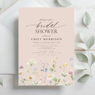 Invitation Fleurs de jardin rose poudré en aquarelle pour la