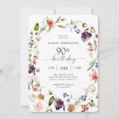 Invitation Fleurs de jardin Script botanique 90e anniversaire (Devant)