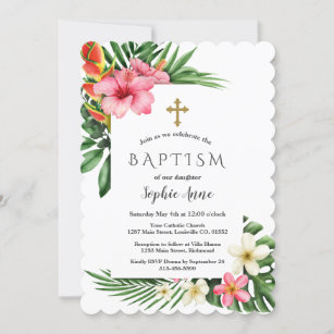 Invitation Fleurs de Jardin Tropical Fleurit Fille Baptême