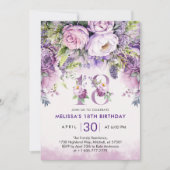 Invitation Fleurs de Jardin violet et rose 18e anniversaire (Devant)