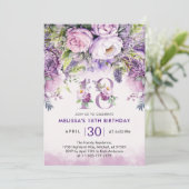 Invitation Fleurs de Jardin violet et rose 18e anniversaire (Debout devant)