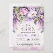 Invitation Fleurs de jardin violet et rose Baby shower fille (Devant)