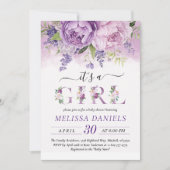 Invitation Fleurs de jardin violet et rose Baby shower fille (Devant)