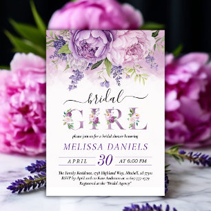 Invitation Fleurs de jardin violet et rose Fête des mariées f