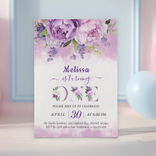 Invitation Fleurs de Jardin violet et rose Fille 1er annivers