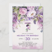 Invitation Fleurs de Jardin Violet et Rose Fille 7e anniversa (Devant)