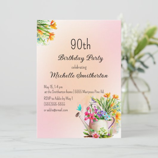 Invitation Fleurs de jardinage 90e fête d'anniversaire (Debout devant)