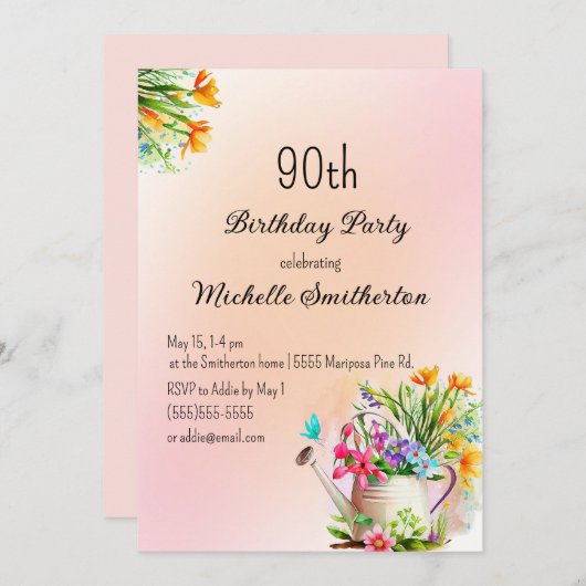 Invitation Fleurs de jardinage 90e fête d'anniversaire (Devant / Derrière)