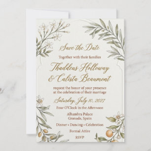 Invitation Fleurs de jasmin, branches d'olivier, oranges citr