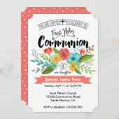 Invitation Fleurs de la première sainte communion | Invitatio (Devant / Derrière)