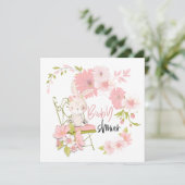 Invitation Fleurs de lapin mignonnes Baby shower de fille ros (Debout devant)