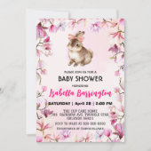 Invitation Fleurs de lapin rose mignonne baby shower filles (Devant)