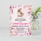 Invitation Fleurs de lapin rose mignonne baby shower filles (Debout devant)