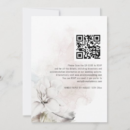 Invitation Fleurs de l'aquarelle blanche moderne Code QR Mari (Dos)