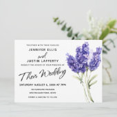 Invitation Fleurs de lavande aquarelle, Mariage élégant (Debout devant)