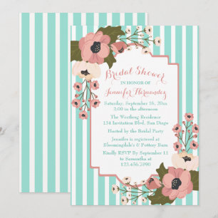 Invitation Fleurs de lavande bleue mariage rose rayure