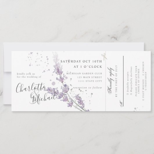 Invitation Fleurs de lavande d'aquarelle avec weddin rsvp att (Devant)
