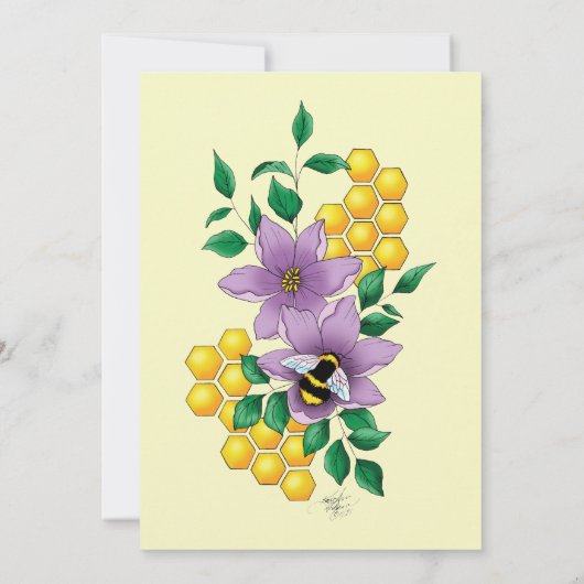 Invitation Fleurs de lavande de bourdon Jaune (Dos)