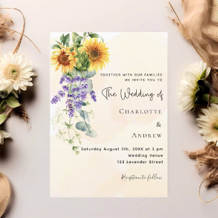 Invitation Fleurs de lavande de tournesol florales eucalyptus