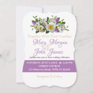 Invitation Fleurs de lavande dorées et blanches avec anneau