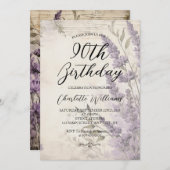 Invitation Fleurs de lavande femmes 90e anniversaire (Devant / Derrière)