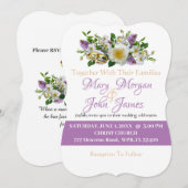 Invitation Fleurs de lavande florale or et blanc avec anneau (Devant / Derrière)