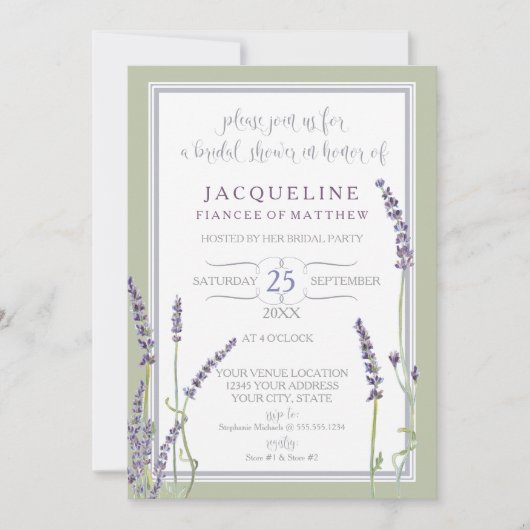 Invitation Fleurs de lavande française d'aquarelle de Fête de (Devant)