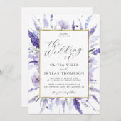 Invitation Fleurs de lavande Mariage Floral Frame Or Lilac (Devant / Derrière)