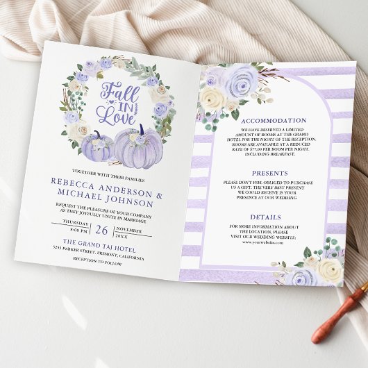 Invitation Fleurs de Lavande Roses Citrouille Code QR Mariage