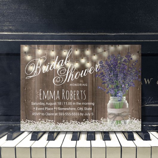 Invitation Fleurs de lavande rustique Fête des mariées Mason 