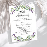 Invitation Fleurs de lavande violette 25e anniversaire de mar<br><div class="desc">Un arrière - plan blanc décoré de fleurs de lavande et de verdure d'eucalyptus. Personnalisez et vos noms et détails.</div>