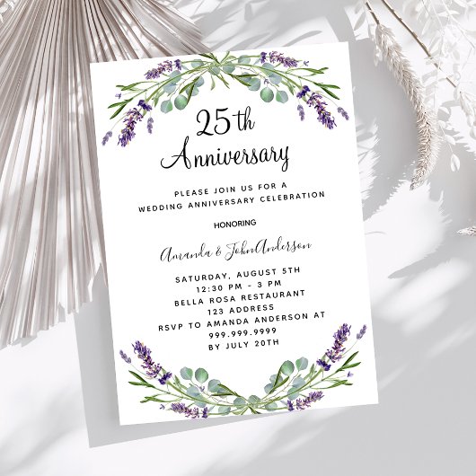 Invitation Fleurs de lavande violette 25e anniversaire de mar