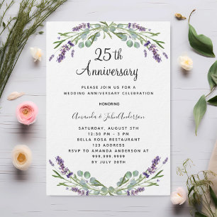 Invitation Fleurs de lavande violette 25e anniversaire de mar