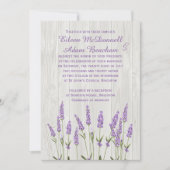 Invitation Fleurs de lavande violette sur Mariage de bois (Devant)