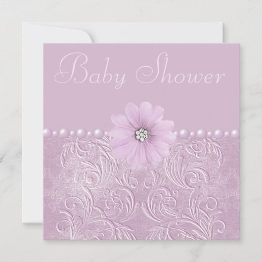 Invitation Fleurs de lessive et perles de Baby shower Lilac V (Devant)