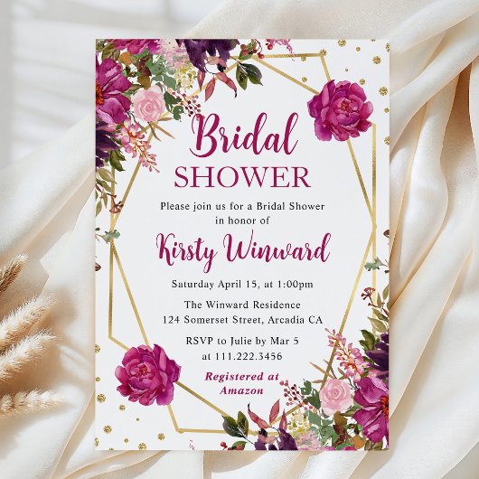 Invitation Fleurs de l'été rose cadre de la douche de mariée