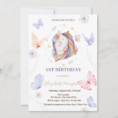 Invitation Fleurs de licorne papillon points d'anniversaire (Devant)