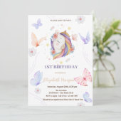 Invitation Fleurs de licorne papillon points d'anniversaire (Debout devant)