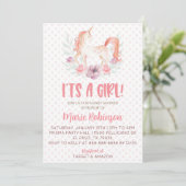 Invitation Fleurs de licorne rose C'est un Baby shower de fil (Debout devant)