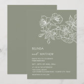 Invitation Fleurs de ligne blanche Mariage casual vert sauge (Devant / Derrière)