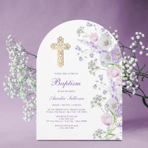 Invitation Fleurs de lilas à l'aquarelle Arche Baptême