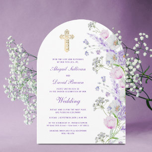 Invitation Fleurs de lilas à l'aquarelle Arche Mariage Religi