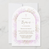 Invitation fleurs de lilas blanc aquarelle Baptême (Devant)