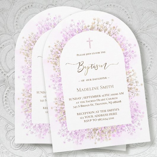 Invitation fleurs de lilas blanc aquarelle Baptême