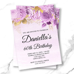 Invitation Fleurs de Lilas Papier d'Or Aquarelle 60e Annivers