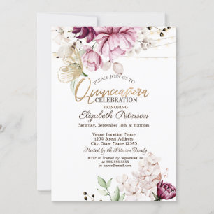 Invitation Fleurs de lilas papillons pailletés Quinceañera