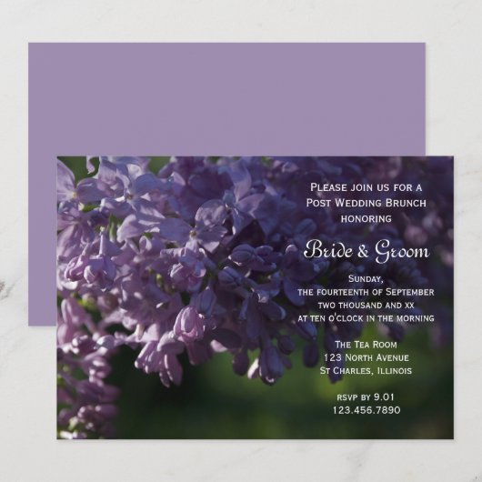 Invitation Fleurs de lilas violet Post déjeuner de mariage (Devant / Derrière)