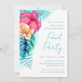 Invitation Fleurs de l'île tropicale Piscine fêtes Anniversai (Devant)