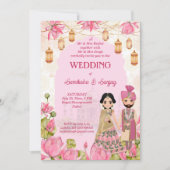 Invitation Fleurs de Lotus rose lanterne mariage indien (Devant)