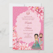 Invitation Fleurs de lotus roses avec un joli couple de marié (Devant)